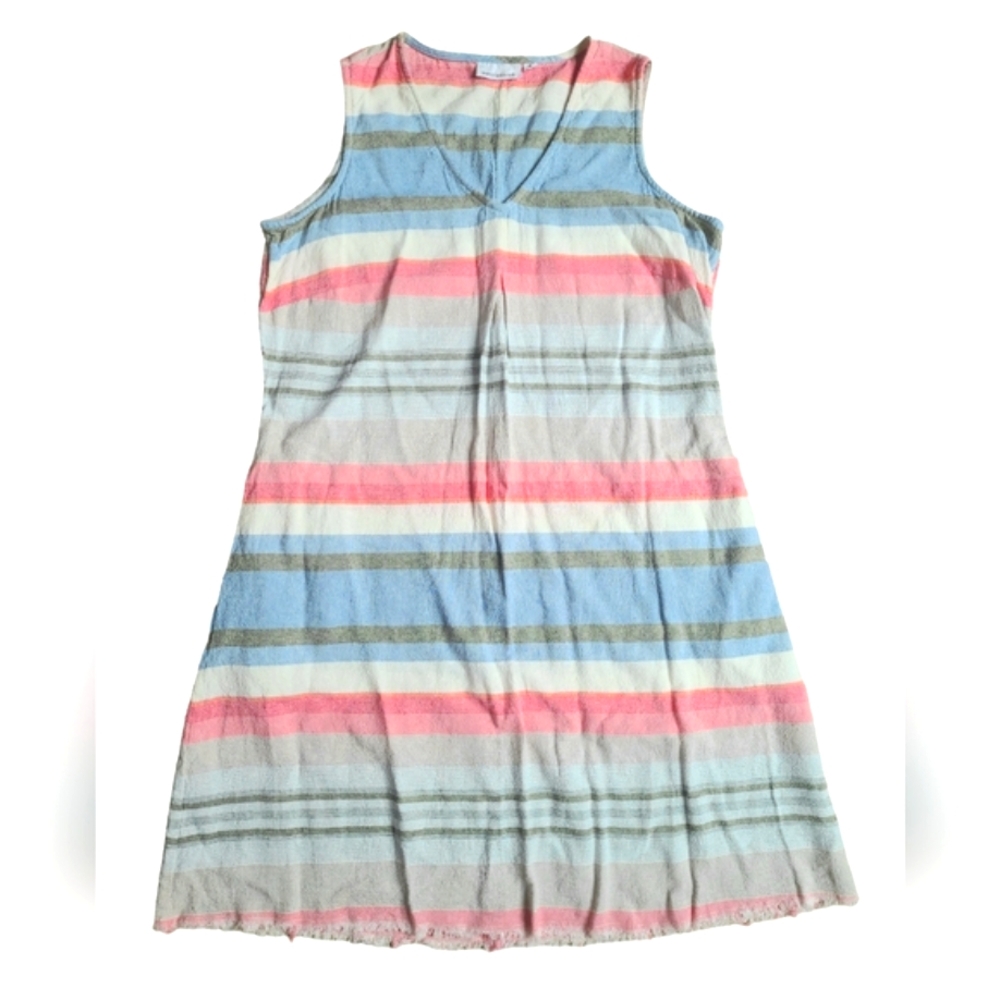 Westbound Linen Rayon Shift Raw Hem Dress Multi Color Stripe Women's Size SMALL